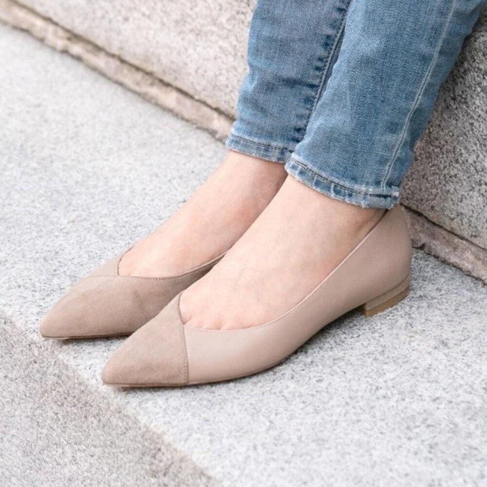Pointed toe wide tan flats